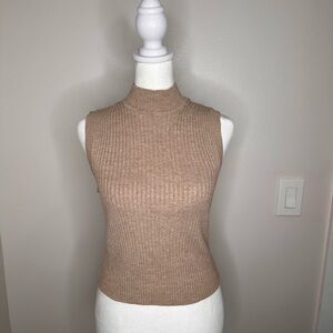 Abercrombie & Fitch Sleeveless Ribbed Turtleneck Sweater Vest in Taupe